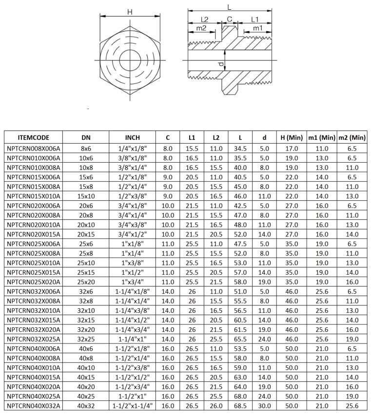 NPT-CL3000 Reducing Nipple Dimensions